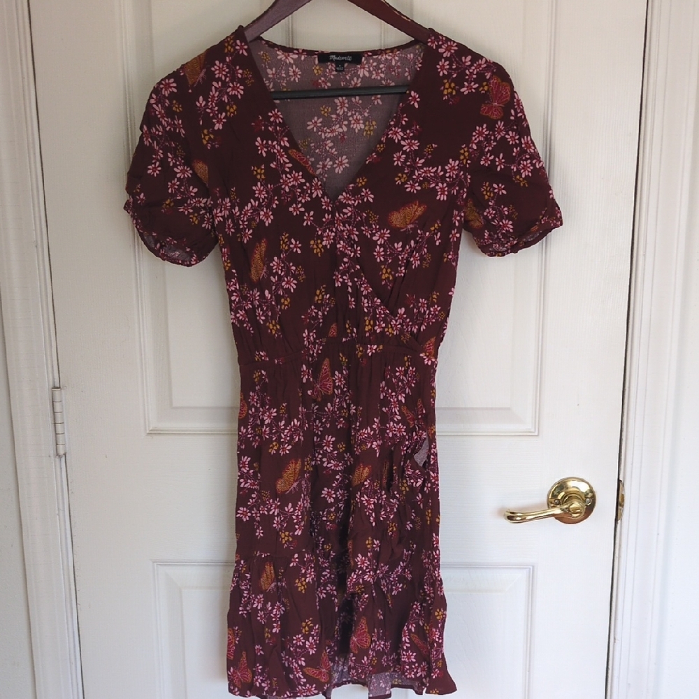 Madewell Red and Pink Puff Sleeve Sundress